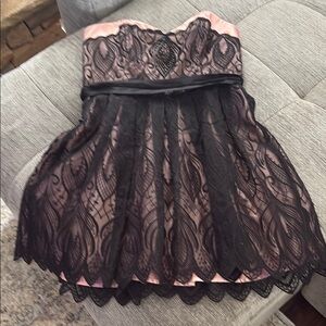 bebe Strapless Black Lace Overlay Pink Dress